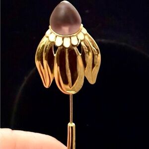 Givenchy Rare Gold & Translucent Pinkish/Purple 1980 Vintage Stick Brooch Signed